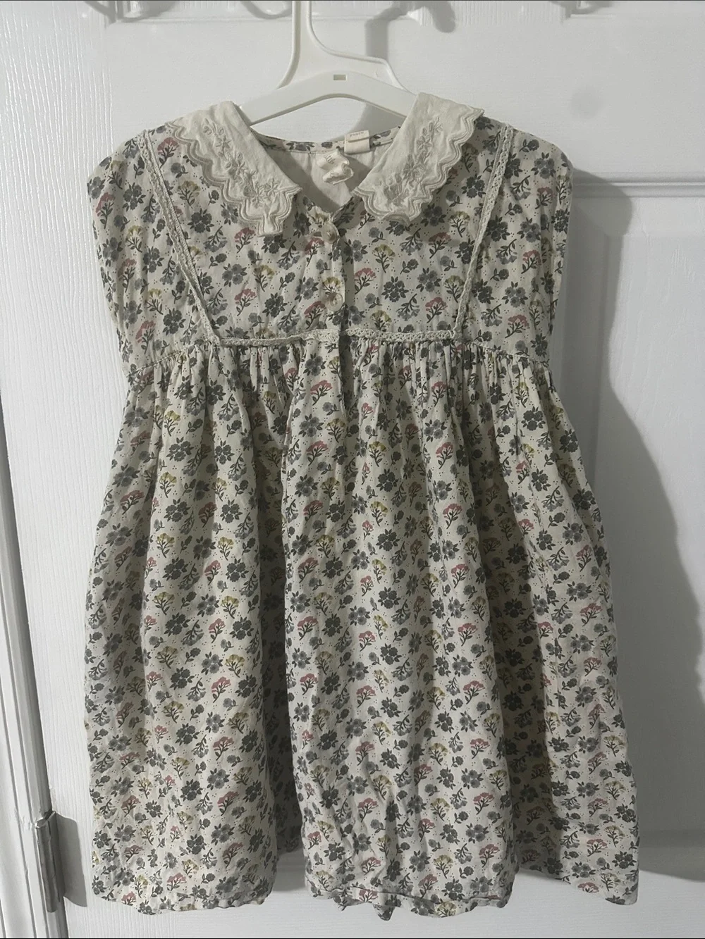 Little Cotton Clothes Ivory Floral Kids Dress with Collar